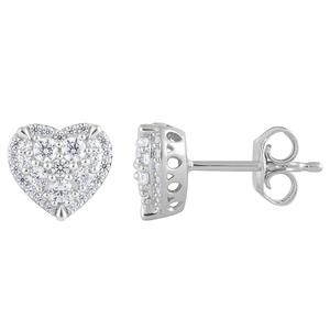 Nova Star(R) Sterling Silver Lab Grown Diamond Heart Stud Earrings