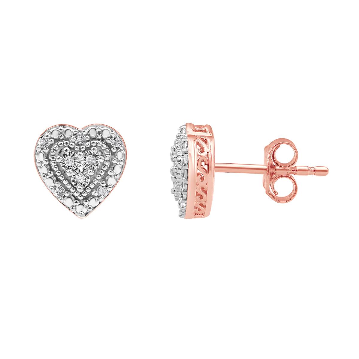 Diamond Classics(tm) Rose Flash Plating Diamond Heart Stud Earrings