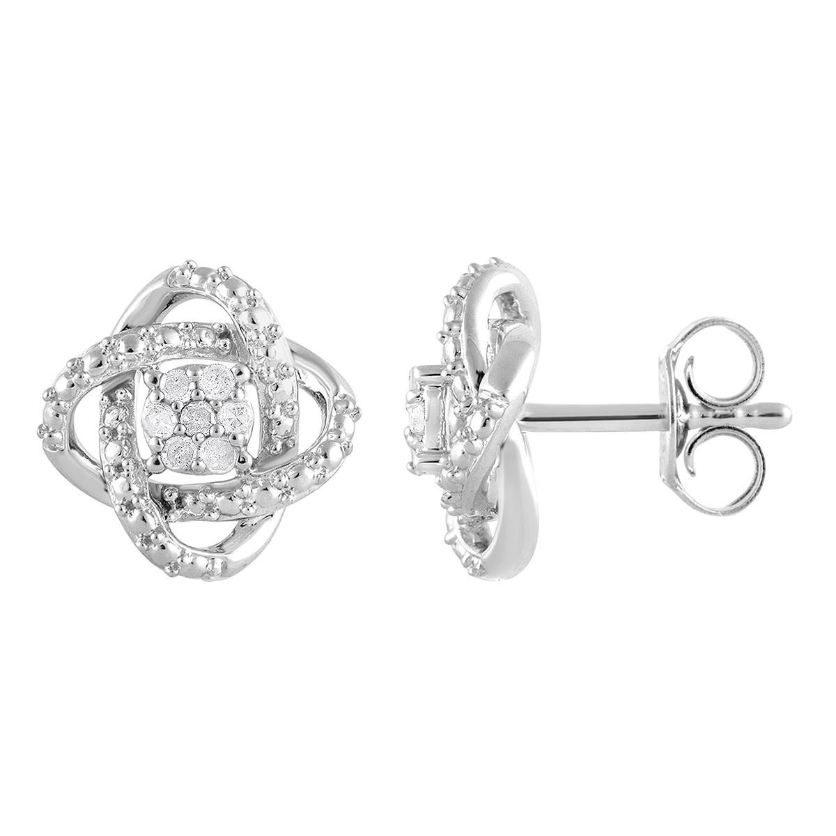 Diamond Classics(tm) Sterling Silver Flower Diamond Cluster Earrings