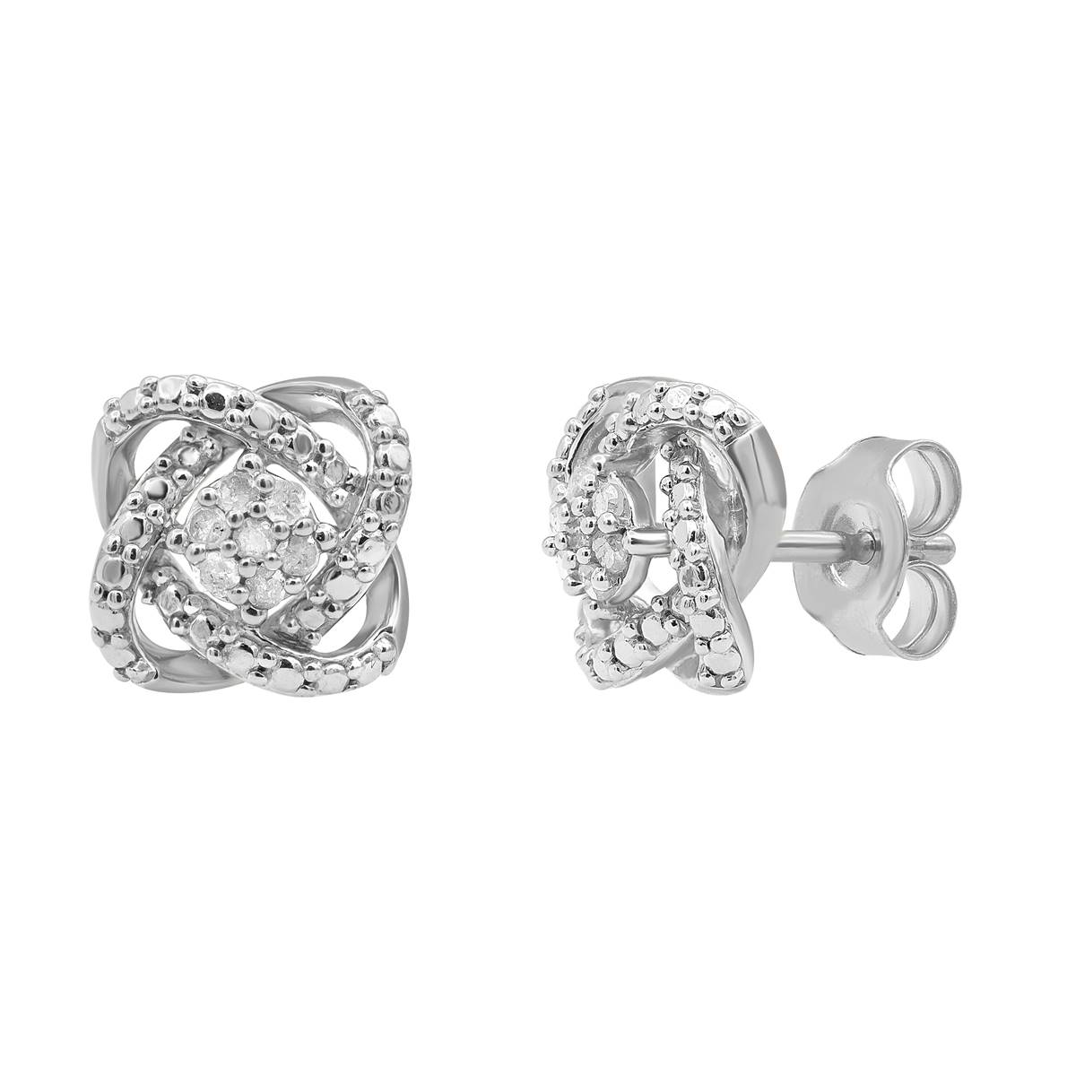 Diamond Classics(tm) Sterling Silver Flower Diamond Cluster Earrings