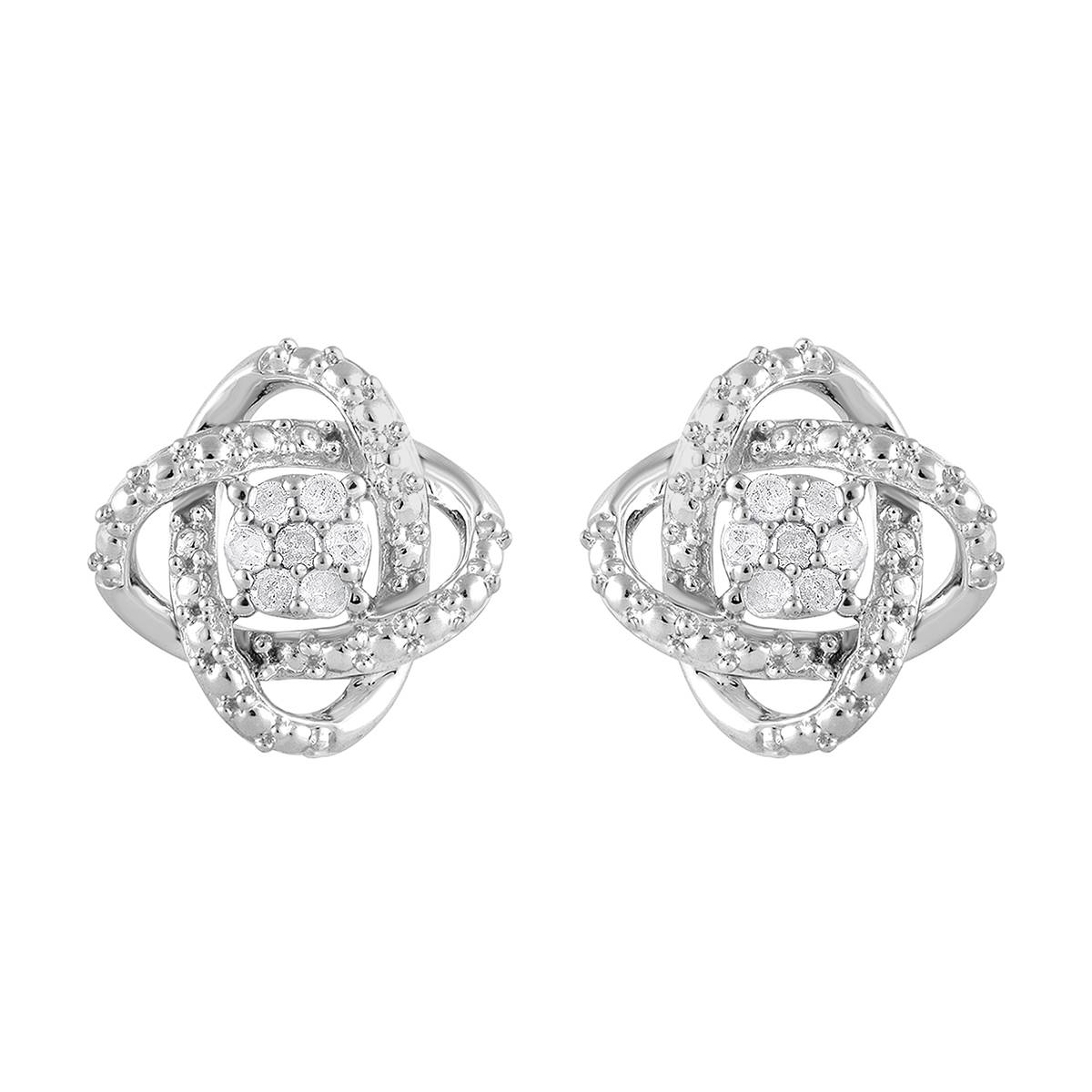 Diamond Classics(tm) Sterling Silver Flower Diamond Cluster Earrings