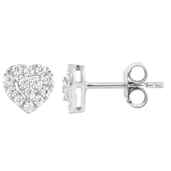 Nova Star(R) Sterling Silver Lab Grown Diamond Heart Stud Earrings