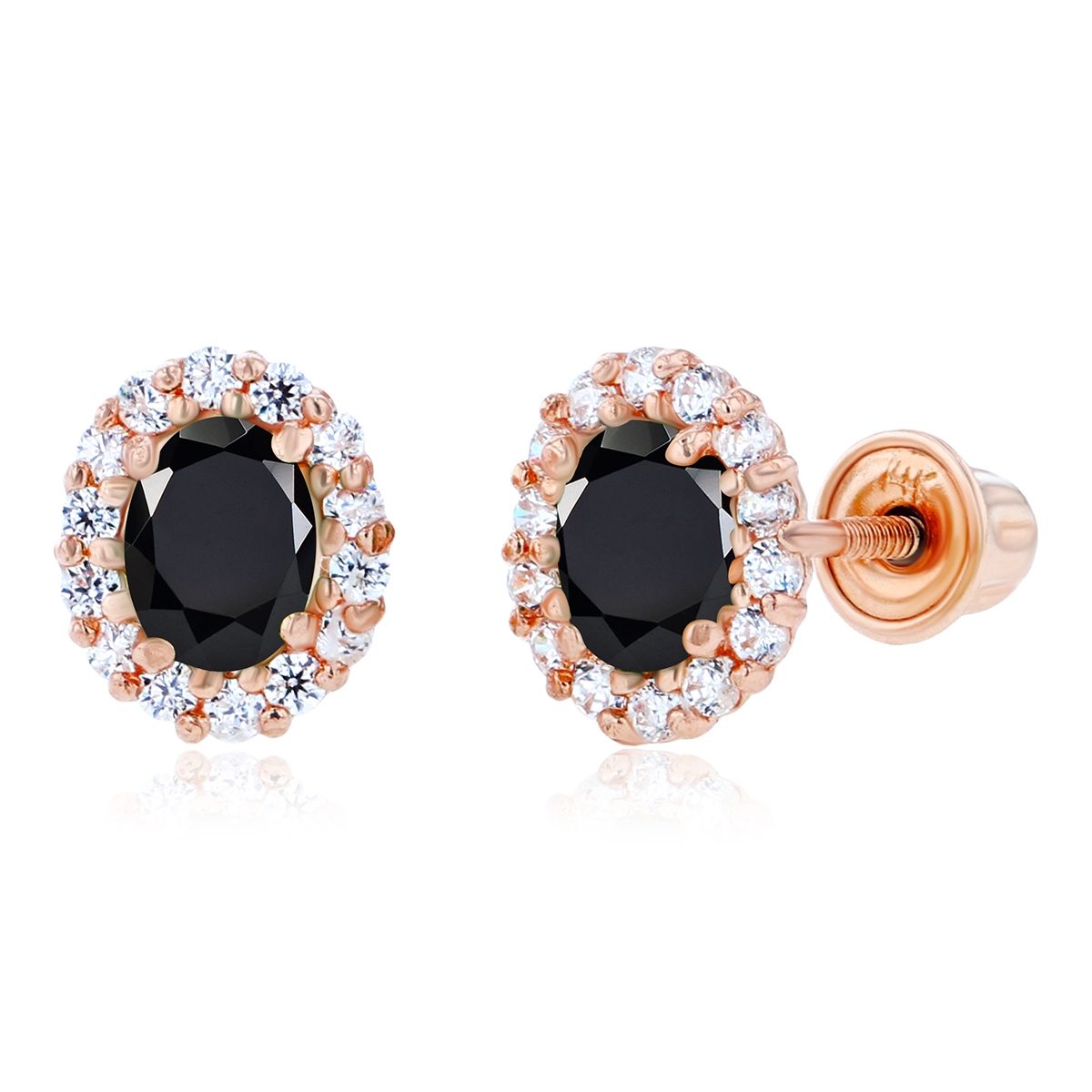 Gemstone Classics(tm) 14kt. Rose Gold Onyx Oval Earrings