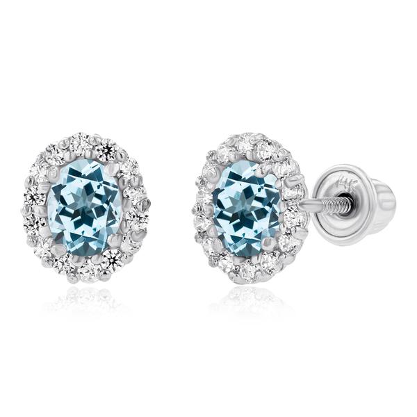 Gemstone Classics(tm) White Gold Sky Blue Topaz Oval Earrings