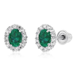 Gemstone Classics(tm) 14kt. White Gold Emerald Oval Earrings