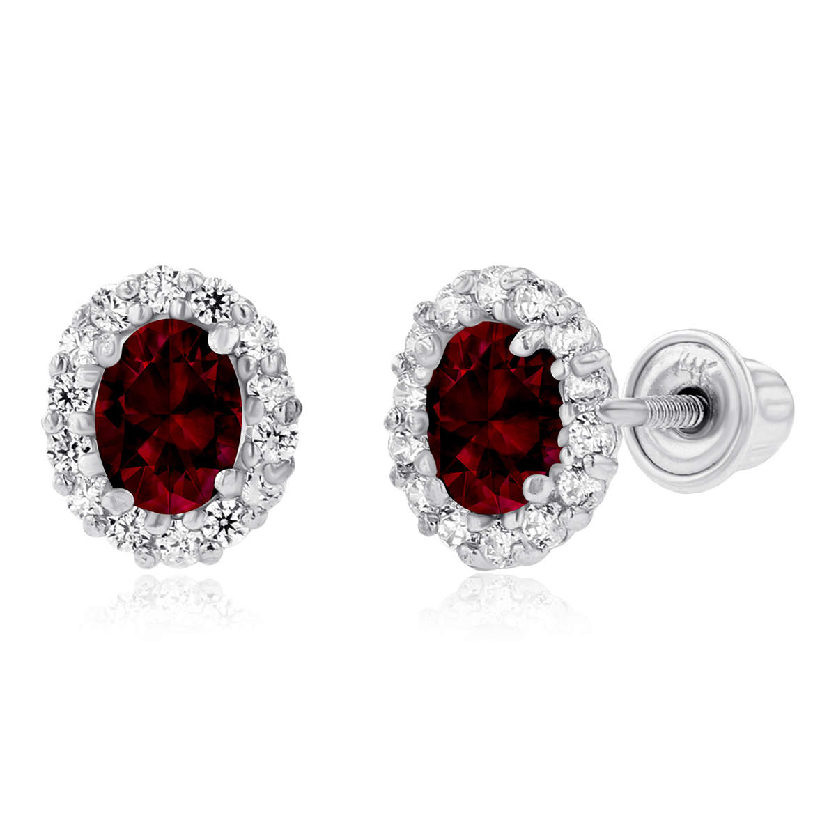 Gemstone Classics(tm) 14kt. White Gold Garnet Oval Earrings