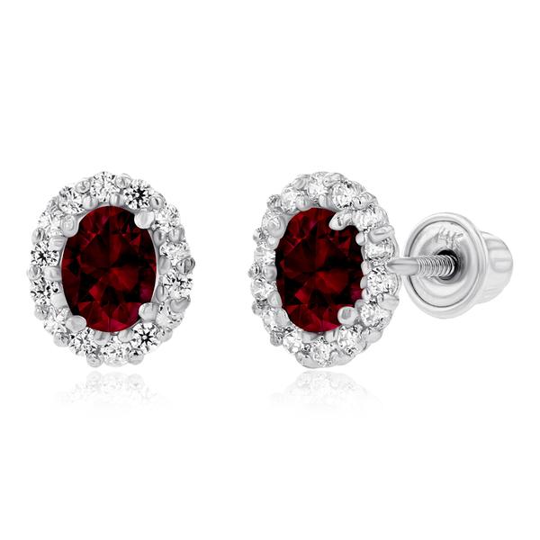 Gemstone Classics(tm) 14kt. White Gold Garnet Oval Earrings