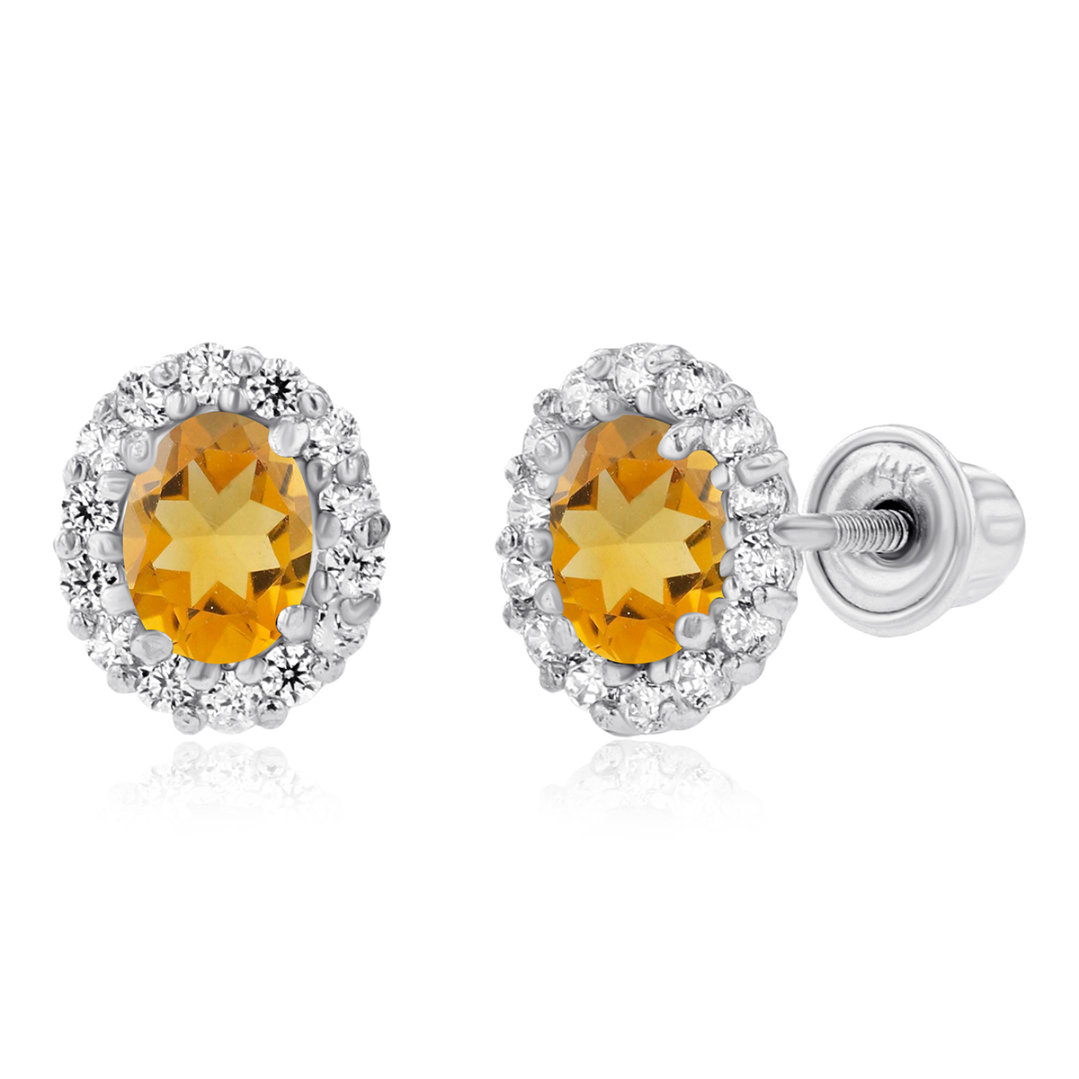 Gemstone Classics(tm) 14kt. White Gold Citrine Oval Earrings