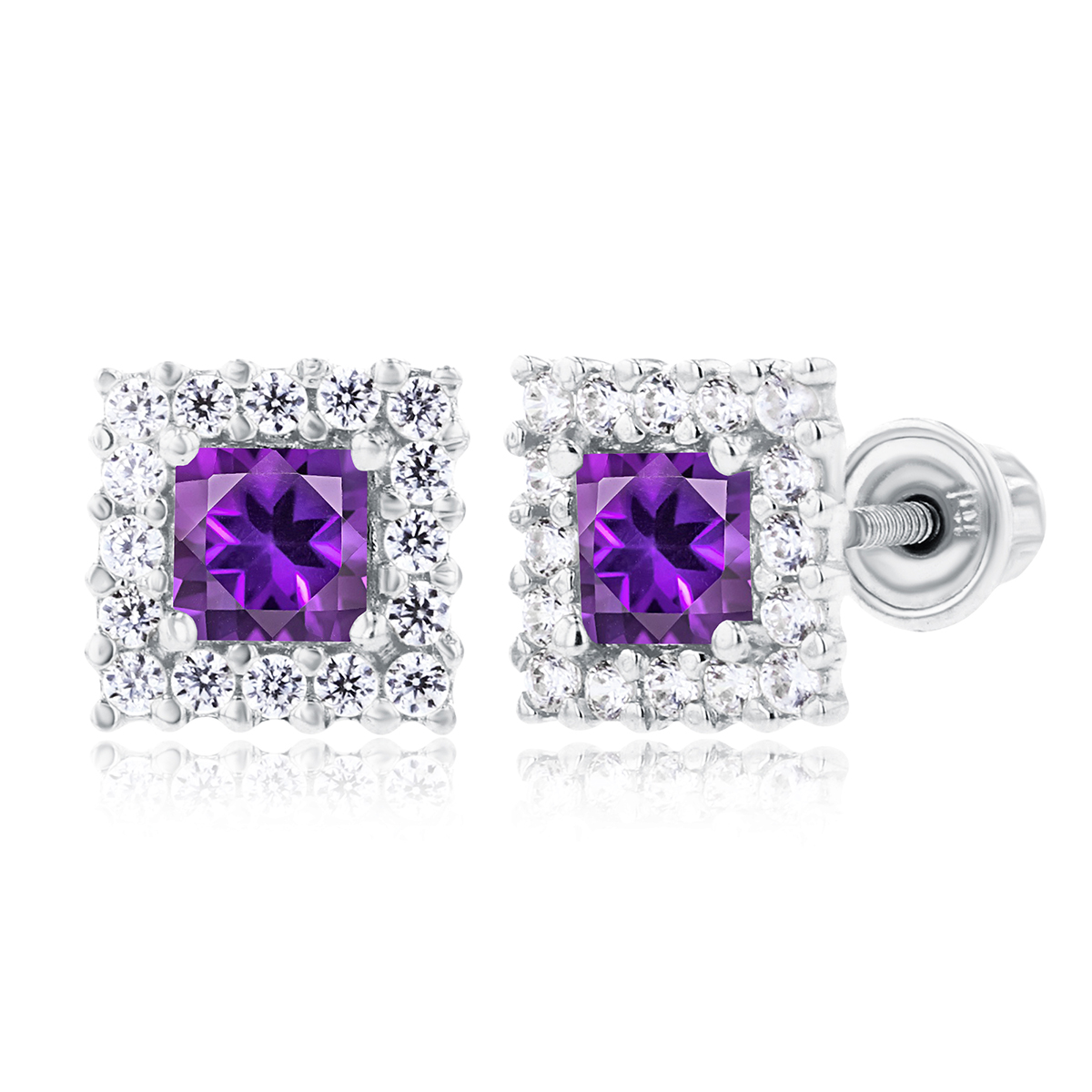 Gemstone Classics(tm) White Gold Amethyst Square Earrings