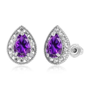 Gemstone Classics(tm) White Gold Amethyst Pear Earrings