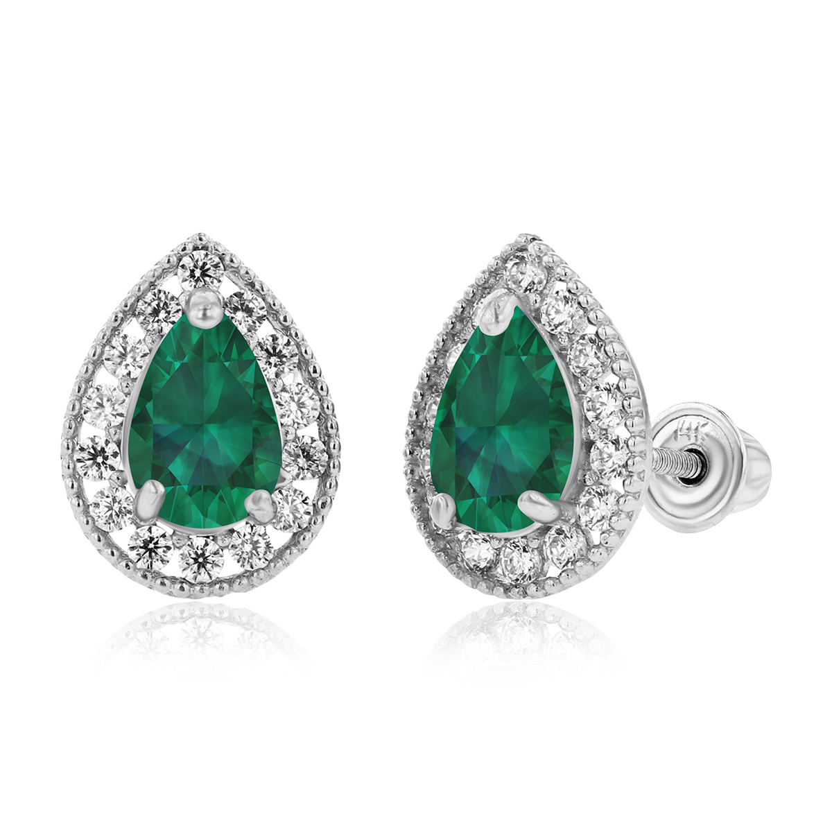 Gemstone Classics(tm) 14kt. White Gold Emerald Pear Earrings