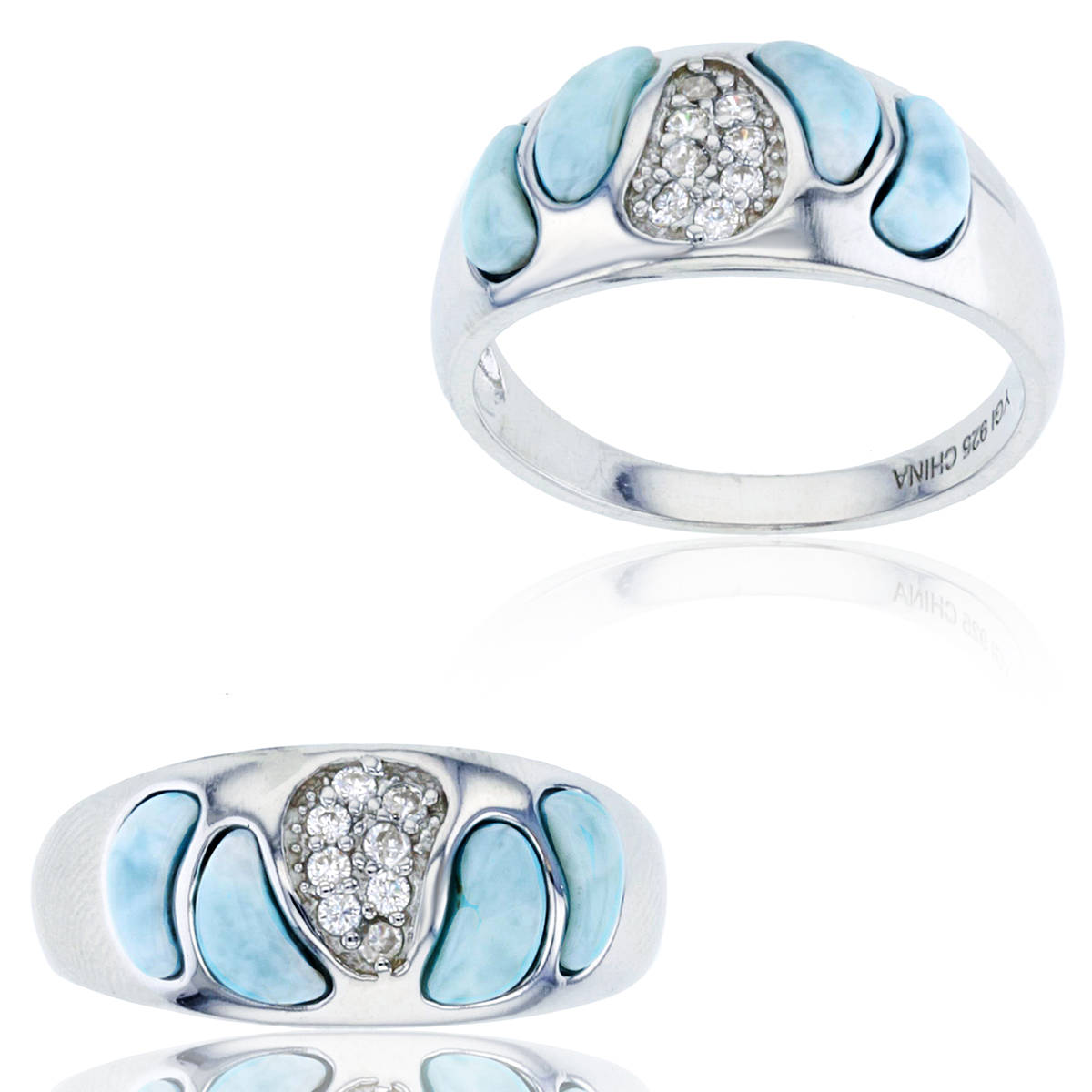 Gemstone Classics(tm) Silver & Larimar Mosaic Ring
