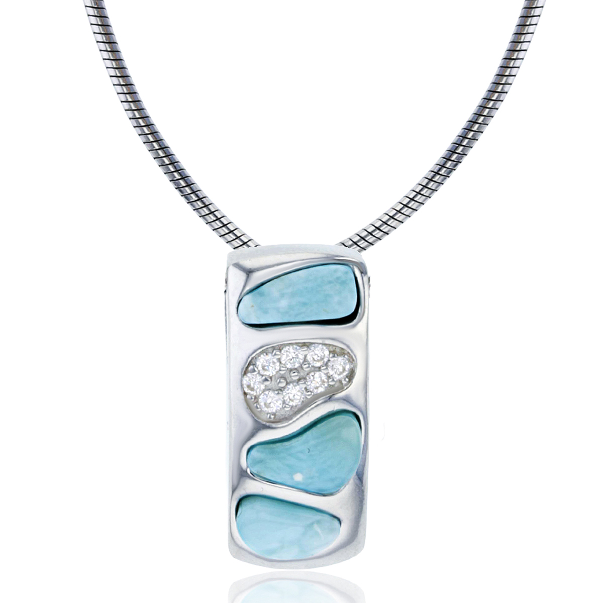 Gemstone Classics(tm) Silver & Larimar Mosaic Necklace
