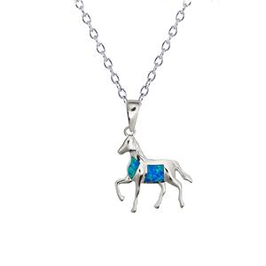 Gemstone Classics(tm) Silver Created Opal Horse Necklace