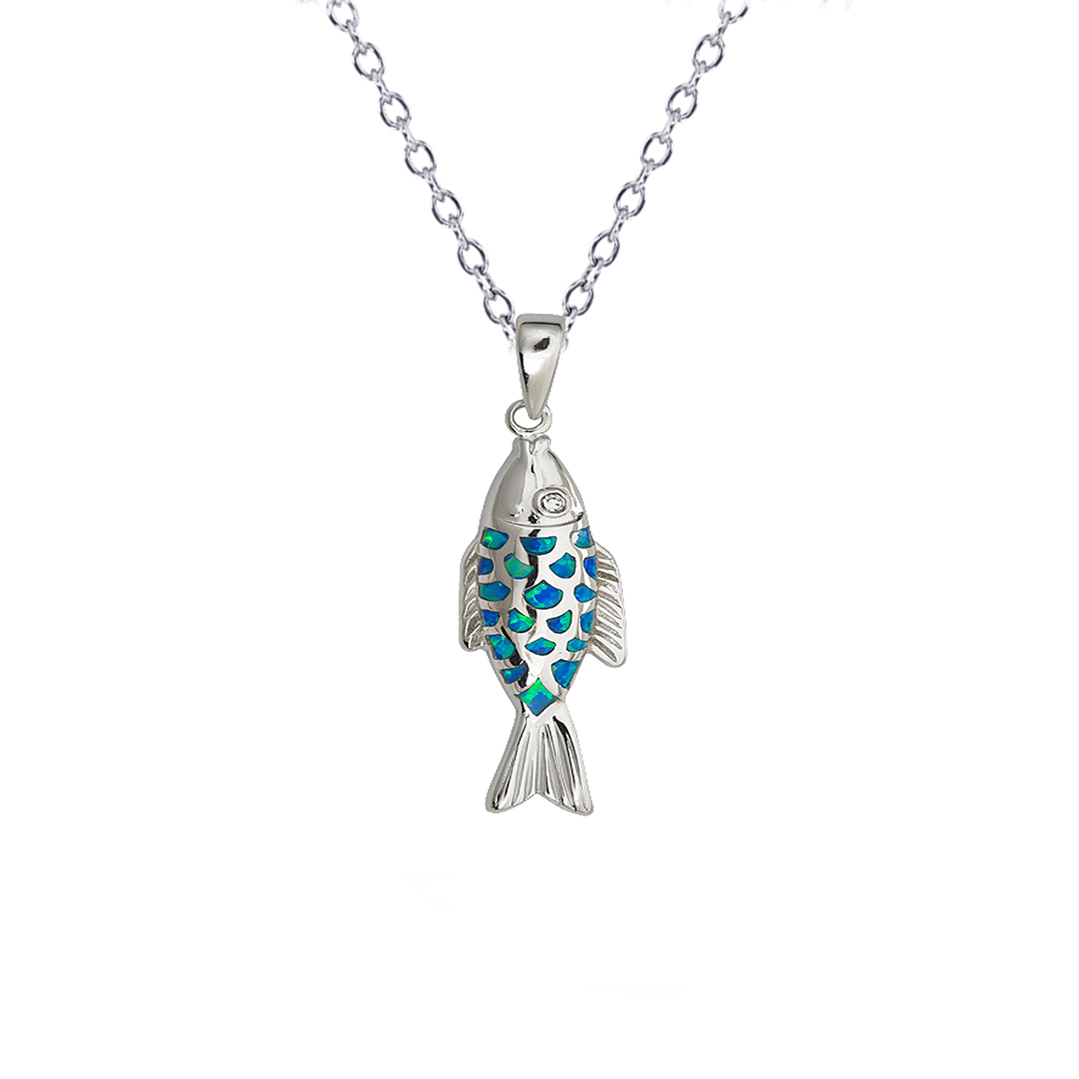 Gemstone Classics(tm) Silver & Created Opal Fish Necklace