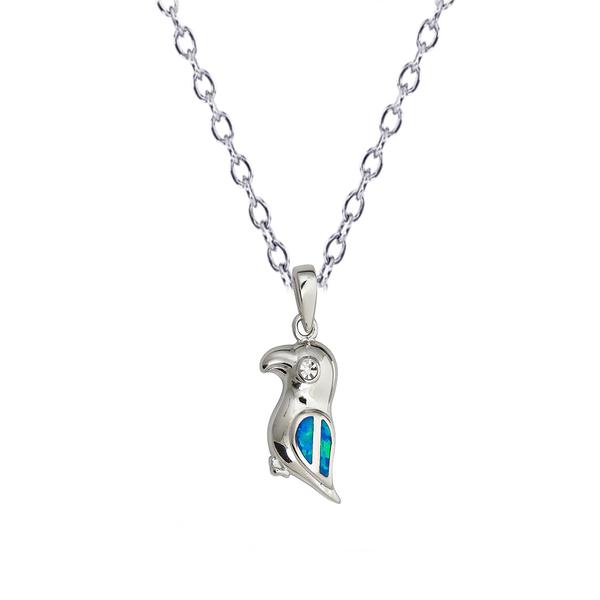 Gemstone Classics(tm) Silver Created Opal Bird Necklace