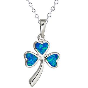 Gemstone Classics(tm) Silver & Created Opal Clover Necklace