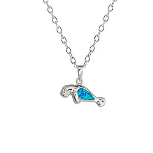 Gemstone Classics(tm) Silver & Created Opal Walrus Necklace