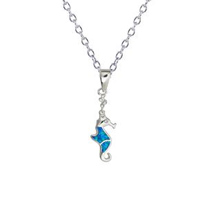 Gemstone Classics(tm) Silver & Created Opal Seahorse Necklace