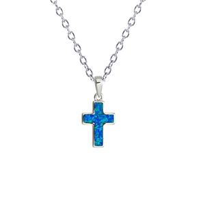 Gemstone Classics(tm) Silver & Created Opal Cross Necklace