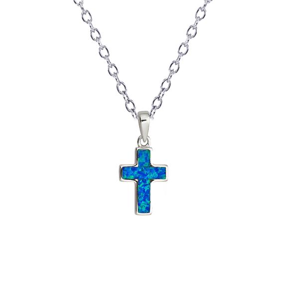 Gemstone Classics(tm) Silver & Created Opal Cross Necklace