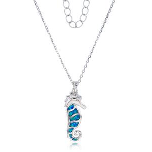 Gemstone Classics(tm) Silver & Created Opal Seahorse Necklace