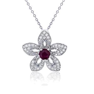 Gemstone Classics(tm) Sterling & Ruby Flower Necklace