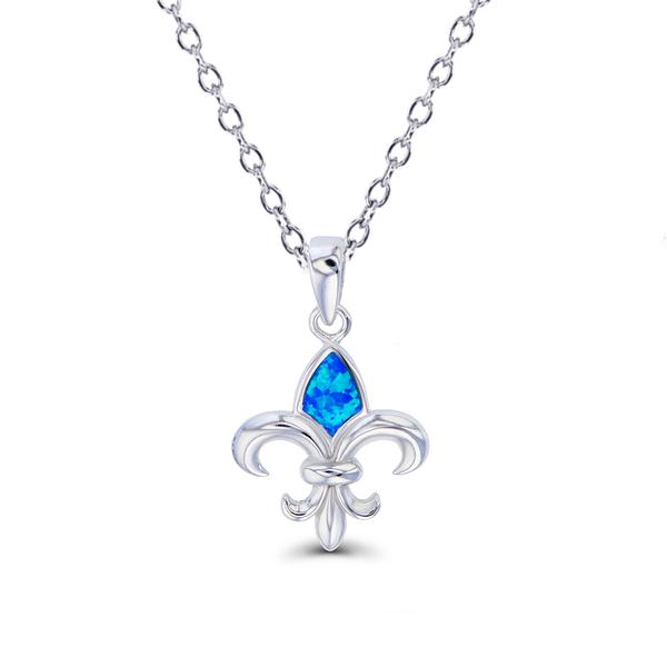 Gemstone Classics(tm) Created Opal Fleur De Lis Necklace