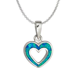 Gemstone Classics(tm) Silver & Created Opal Heart Necklace
