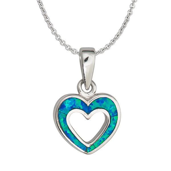 Gemstone Classics(tm) Silver & Created Opal Heart Necklace