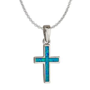 Gemstone Classics(tm) Silver & Created Opal Cross Necklace