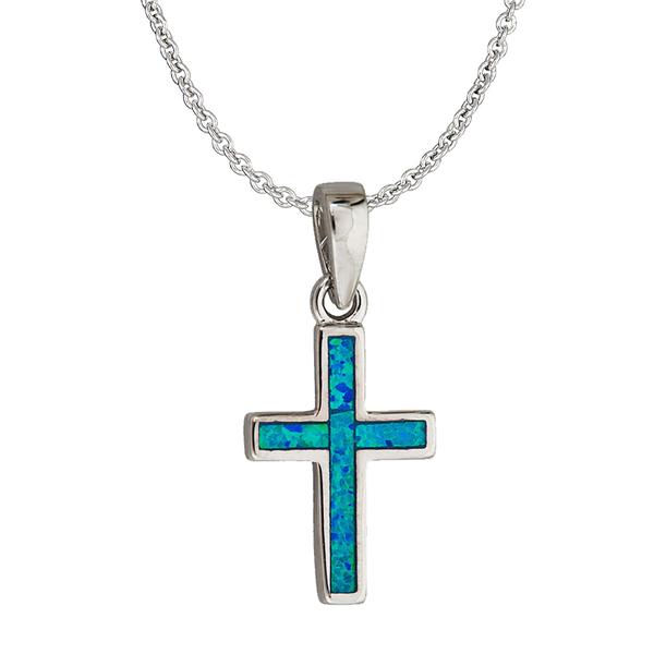 Gemstone Classics(tm) Silver & Created Opal Cross Necklace