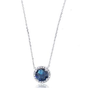 Gemstone Classics(tm) Halo Blue & White Sapphire Necklace