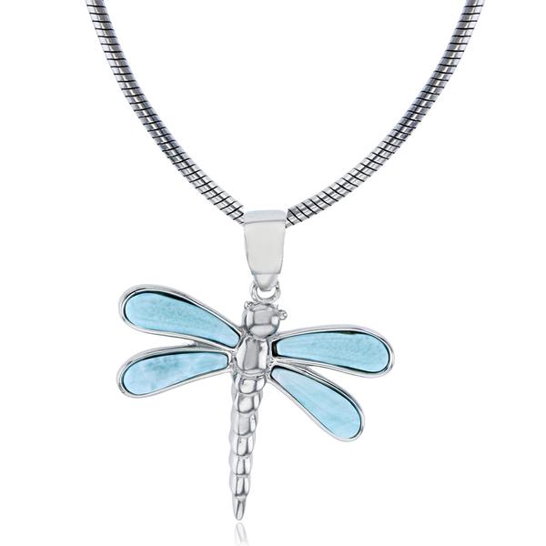 Gemstone Classics(tm) Silver & Larimar Dragonfly Necklace