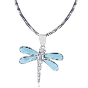 Gemstone Classics(tm) Silver & Larimar Dragonfly Necklace