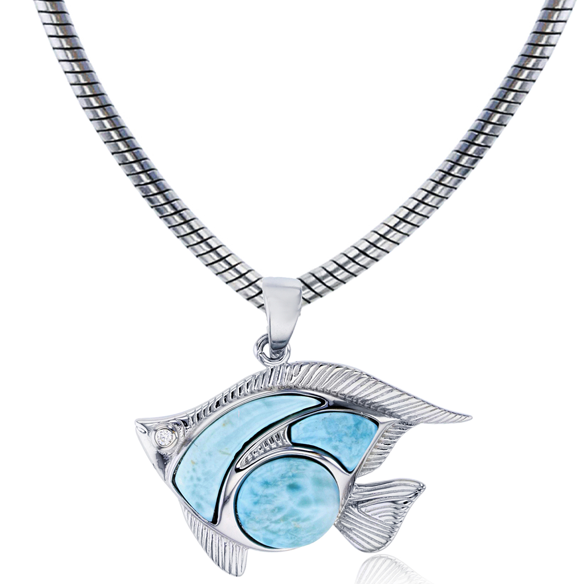 Gemstone Classics(tm) Silver & Larimar Fish Pendant Necklace