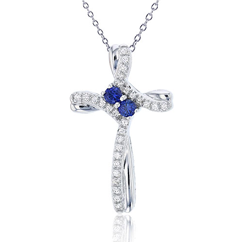 Gemstone Classics(tm) Blue & White Sapphire Cross Necklace