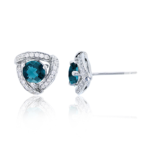 Gemstone Classics(tm) Blue Topaz & Diamond Stud Earrings