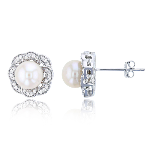 Gemstone Classics(tm) Flower Pearl Stud Earrings