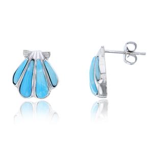 Gemstone Classics(tm) Silver & Larimar Shell Stud Earrings