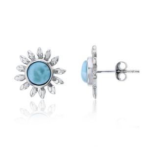 Gemstone Classics(tm) Silver & Larimar Sunflower Earrings