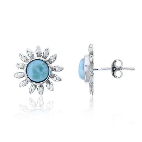 Gemstone Classics(tm) Silver & Larimar Sunflower Earrings