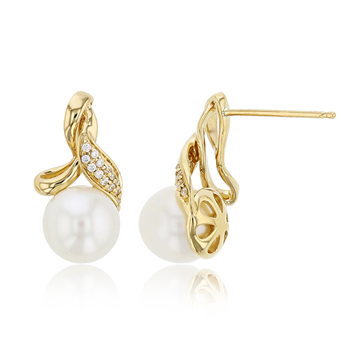 Gemstone Classics(tm) Pearl & Diamond Stud Earrings