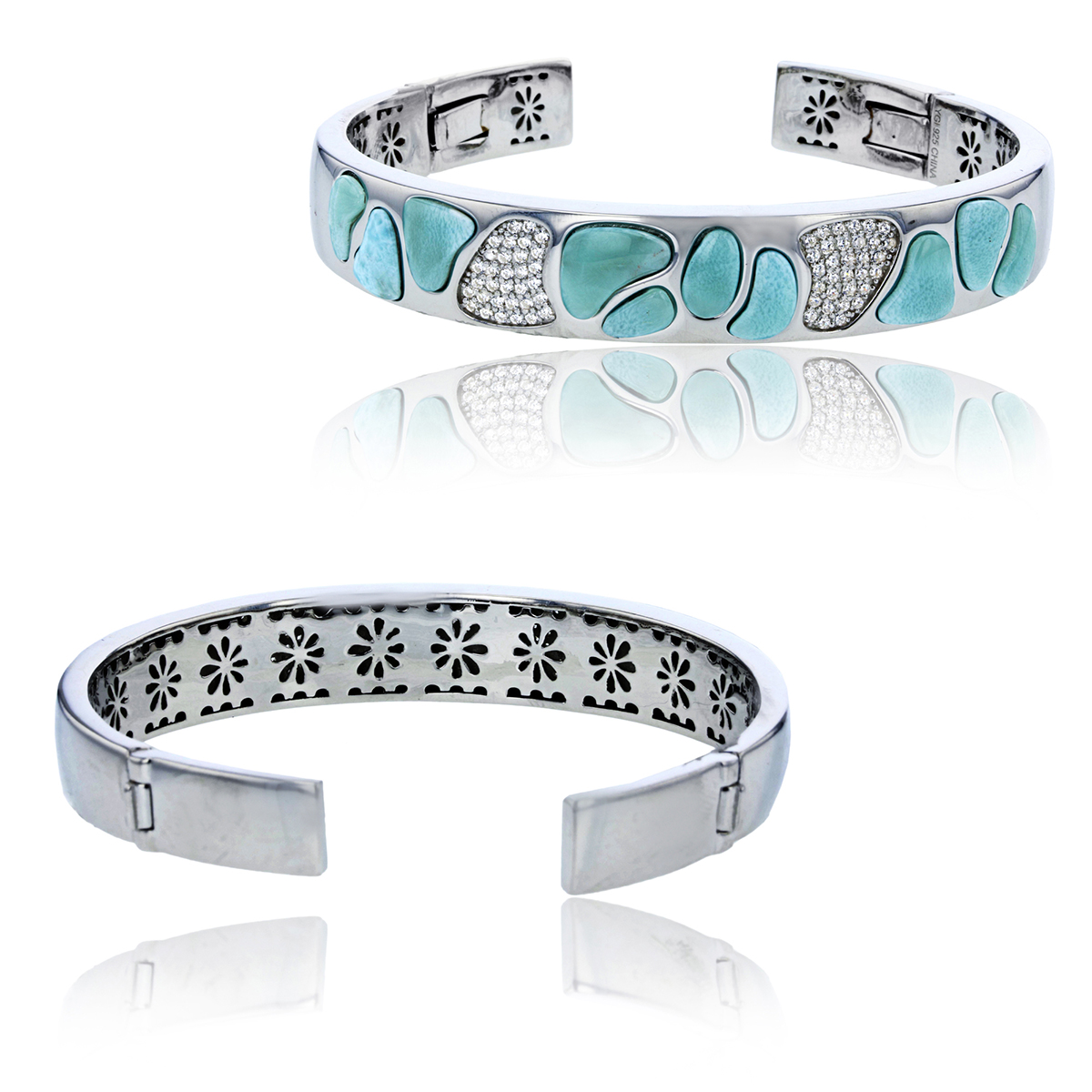 Gemstone Classics(tm) Larimar Mosaic Bangle Bracelet