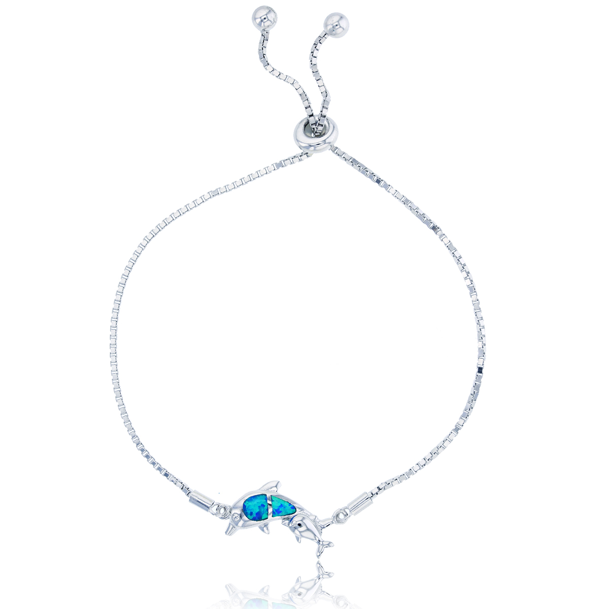 Gemstone Classics(tm) Silver Created Opal Dolphin Bracelet