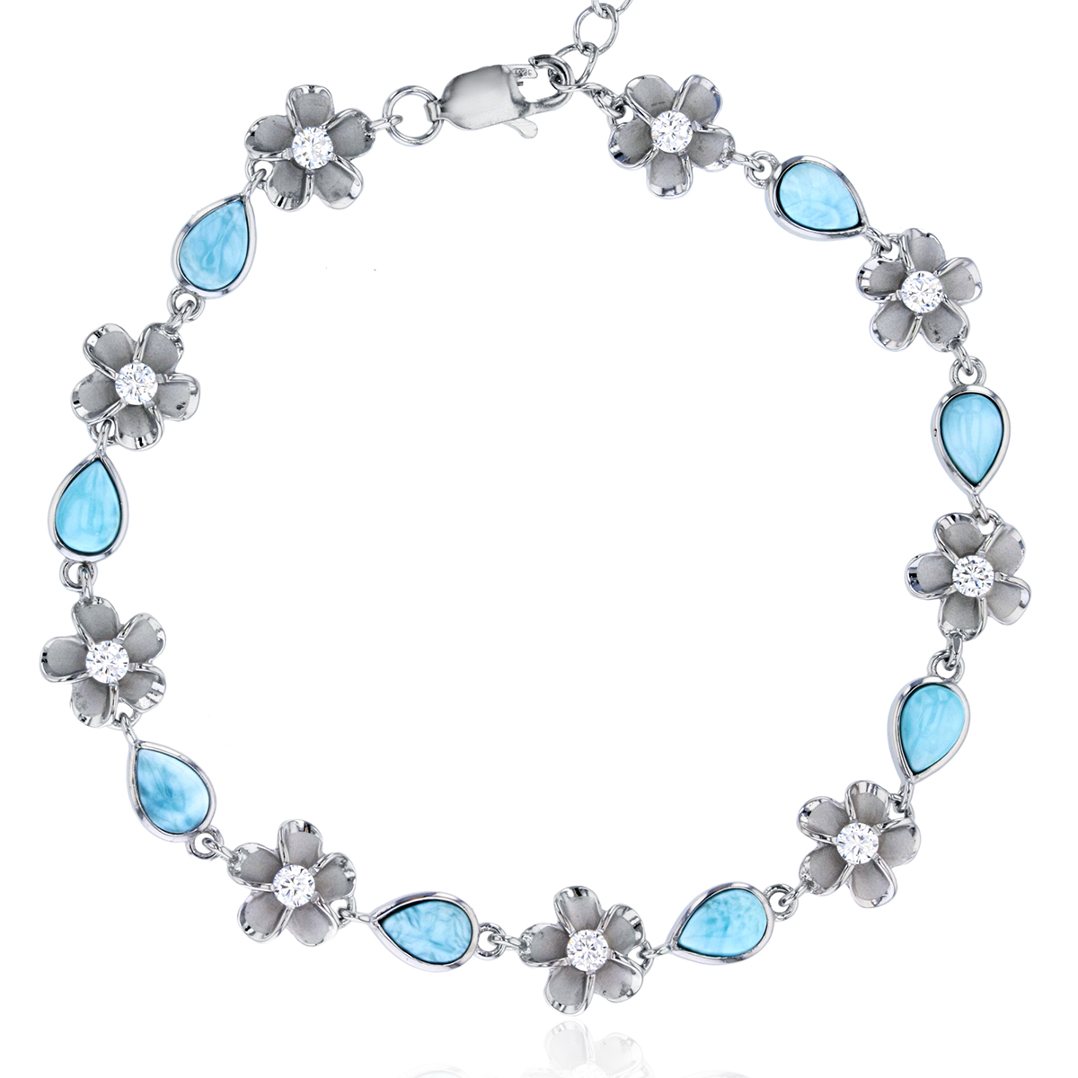 Gemstone Classics(tm) Silver & Larimar Flower Bracelet