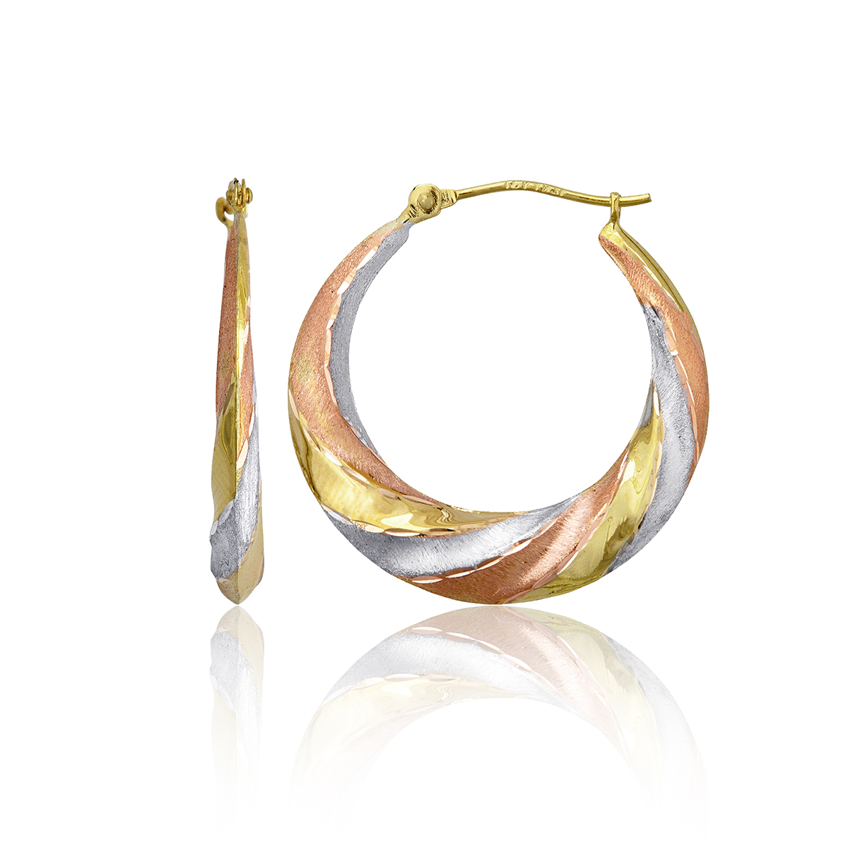 Gold Classics(tm) 14kt. Tri-Color Swirl Hoop Earrings