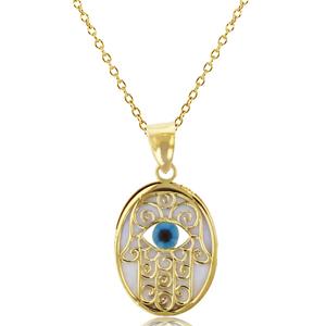 Gold Classics(tm) 14kt. Gold Evil Eye Hamsa Enamel Necklace