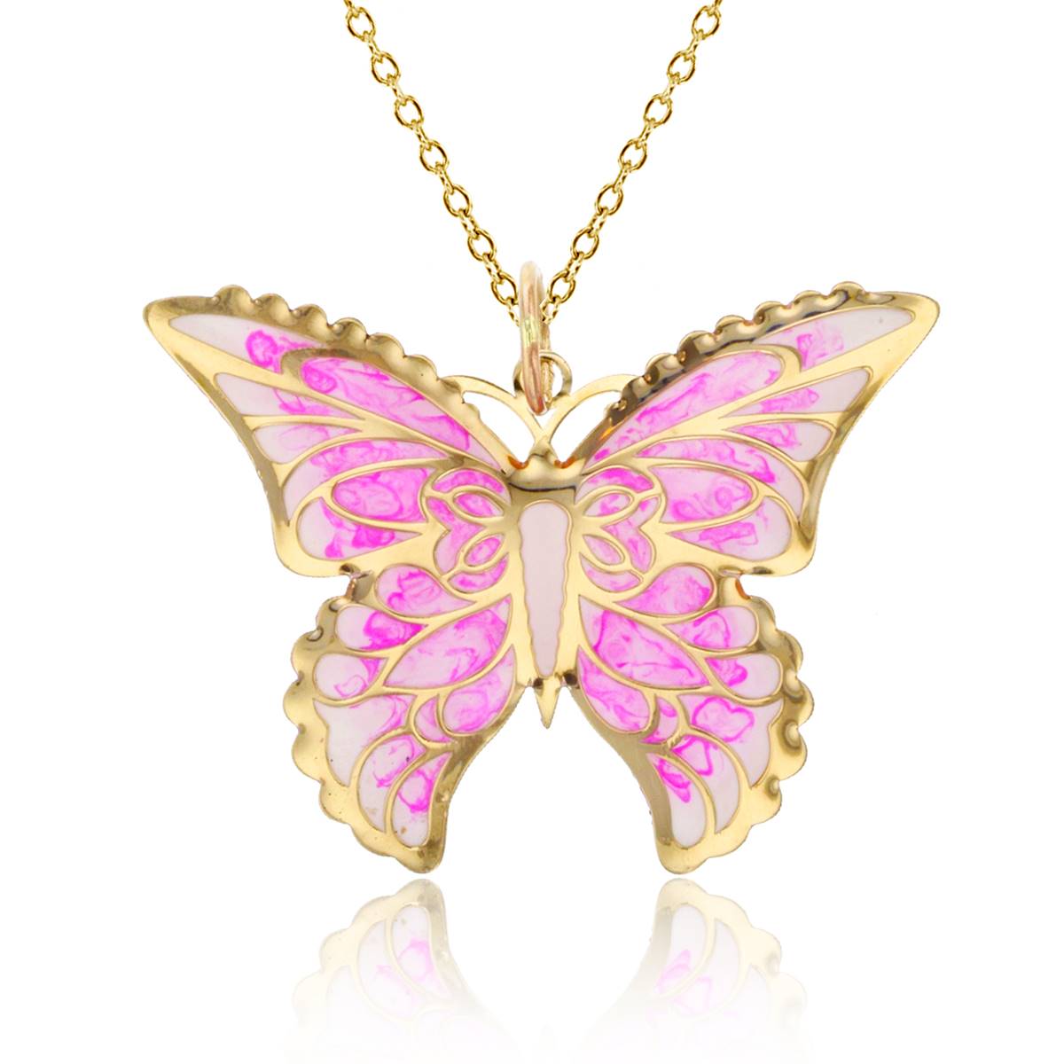 Gold Classics(tm) 14kt. Pink Ombre Enamel Butterfly Necklace