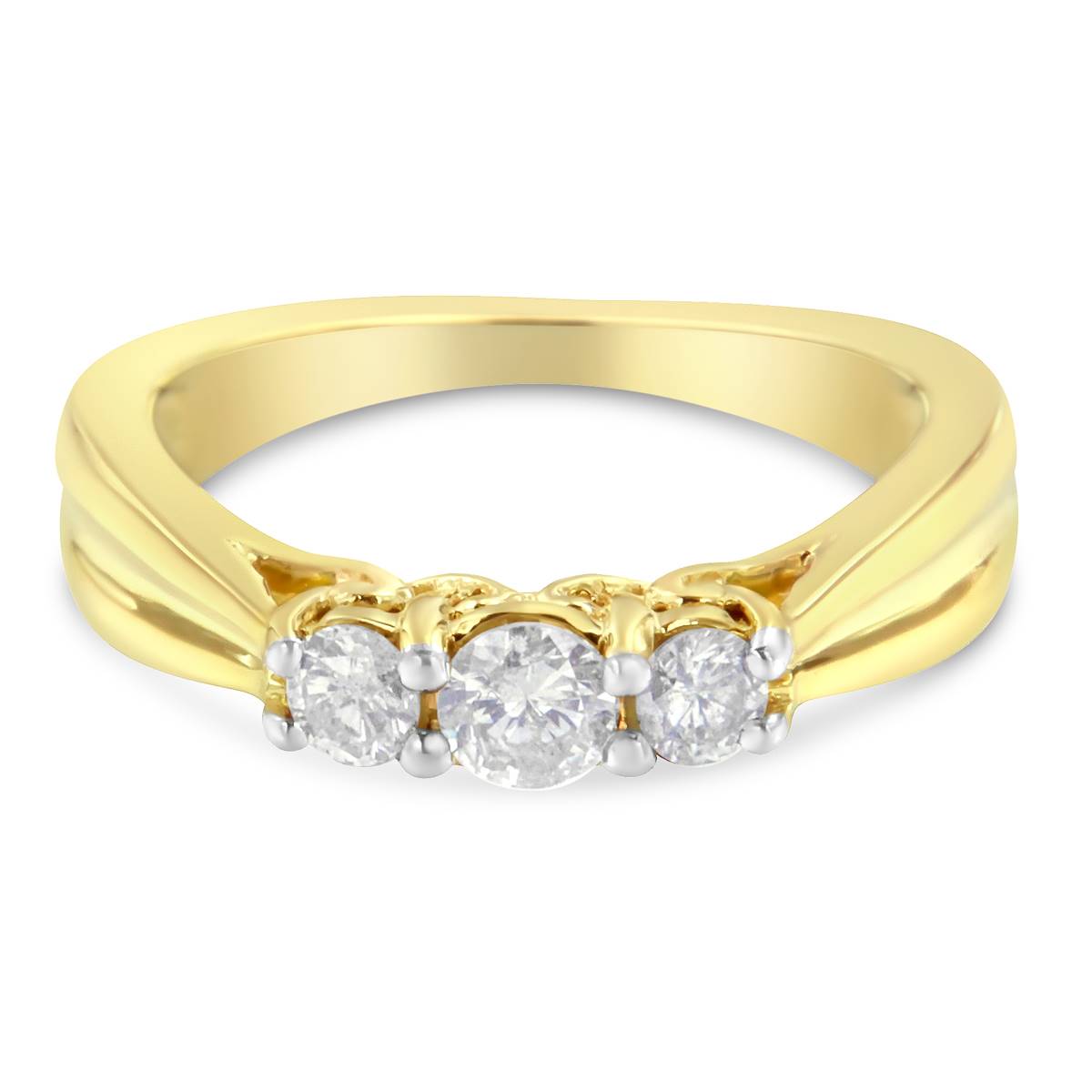 Now Then & Forever(tm) Yellow Gold Three Stone Diamond Ring